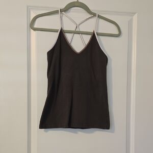 Prospirit Brown V-Neck Strappy Tank with Contrast Trim. Inner Bra Lining Size S
